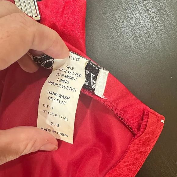 VINTAGE Roberta Party Dress Red Satin Strapless Pleated Bodice - size 5/6 - Picture 11 of 14